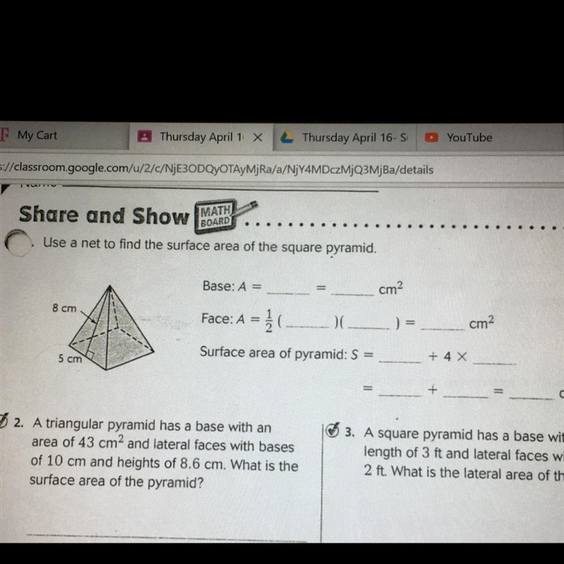 Only answer number one and what is the total surface area-example-1