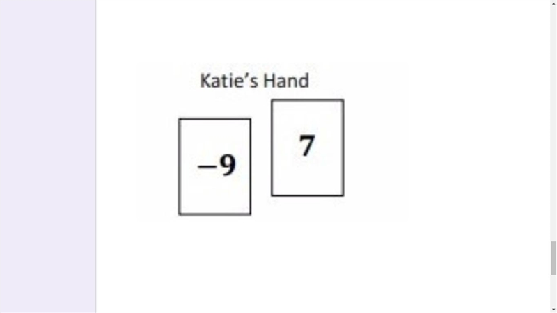 What is the value of Katie's hand? Options: A) -16 B) 16 C) -2 D) 2-example-1