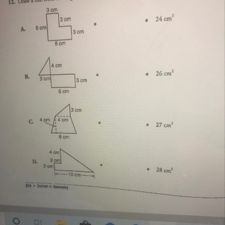 Draw a line from each figure to an area-example-1