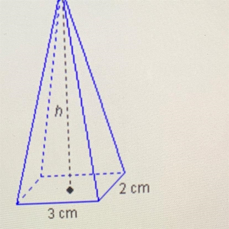 If the volume of the pyramid shown is 12 cm3, what is its height? 1 cm 2 cm 6 cm 7 cm-example-1