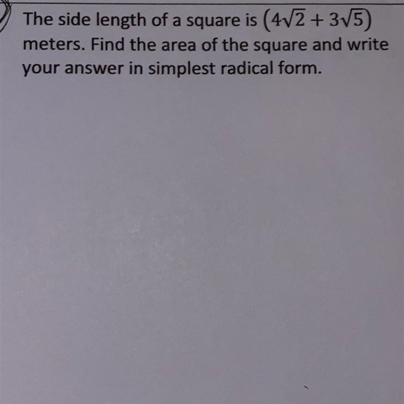 The side length of a square is blank meters find the area of the square and write-example-1