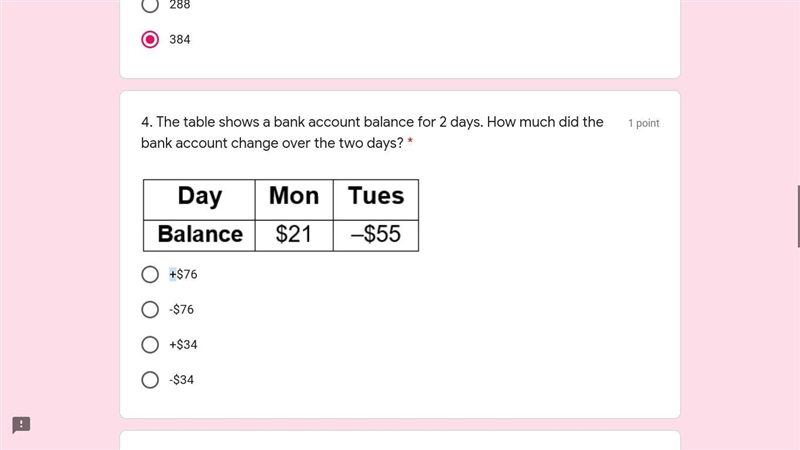 The table shows a bank account balance for 2 days. How much did the bank account change-example-1