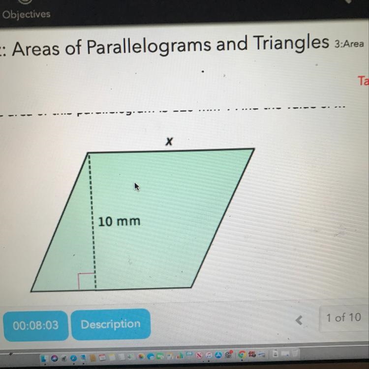 The area of this parallelogram is 120 mm. Find the value of x.-example-1