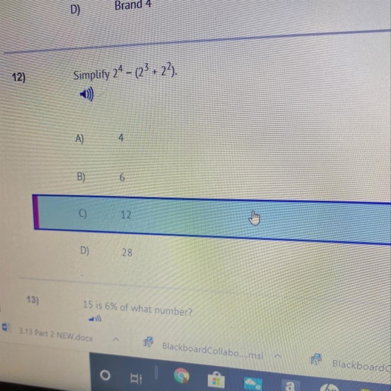 Simplify 24 - (23 + 22). B) 6. 28-example-1