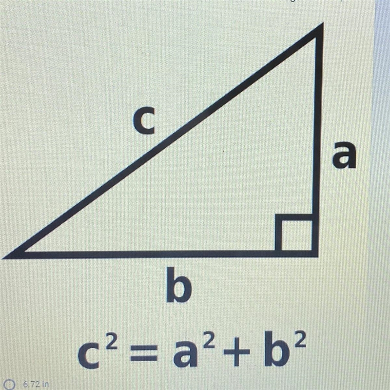 If the length of a = 5 in and the length of b = 4.5 in, what is the length of c? A-example-1