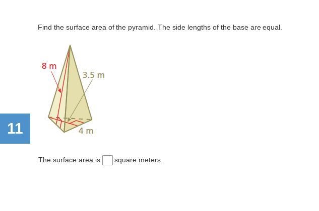 Find the surface area of the pyramid. The side lengths of the base are equal-example-1