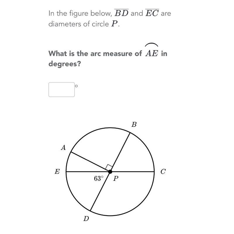 In the figure below, BD and EC are diameters of circle P. What is the arc measure-example-1