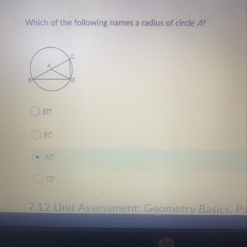 Which of the following names a radius of circle a?-example-1