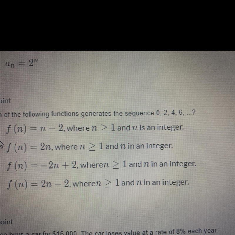 Which of the following functions generates the sequence 0, 2, 4, 6, ...?-example-1