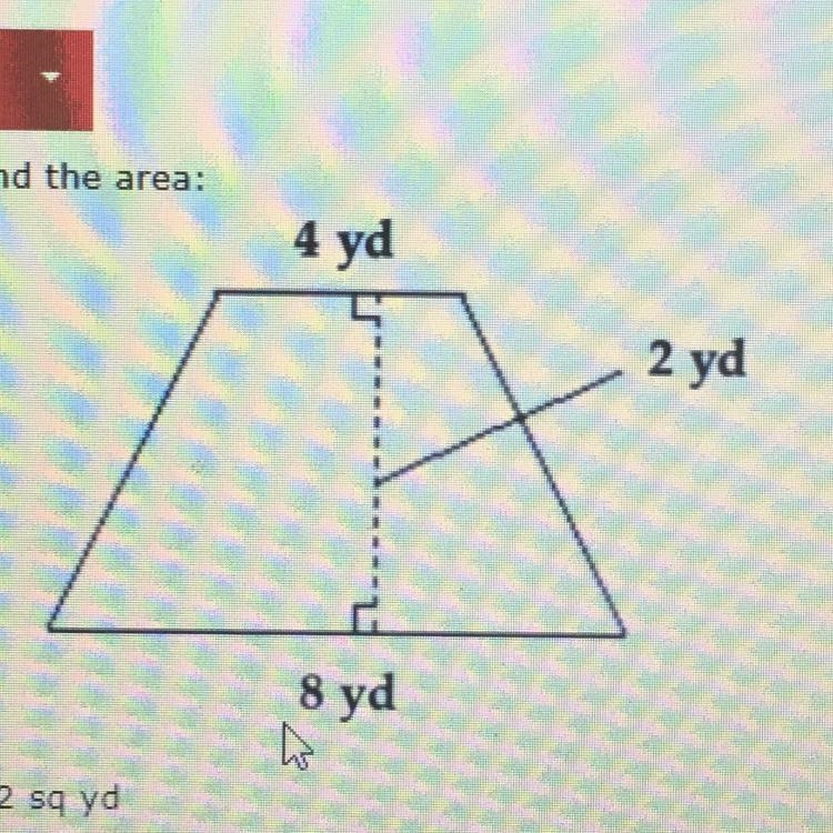 Find the area. A:32 sq yd B:12 sq yd C:24 sq yd D:64 sq yd-example-1