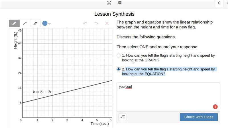 How can you tell the flag's starting height and speed by looking at the EQUATION? answer-example-1