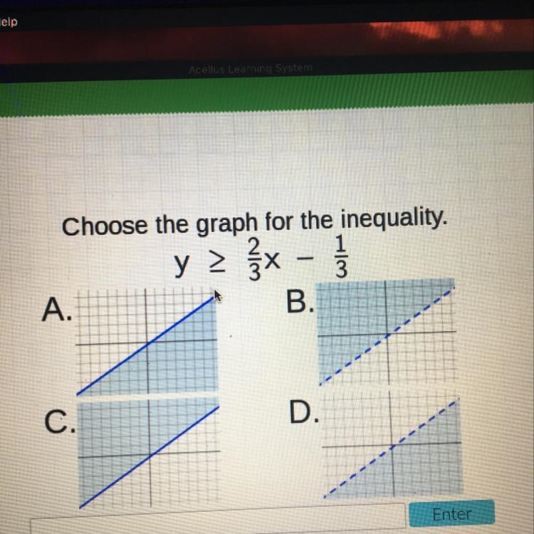 Choose the graph for the inequality. Please help ASAP!!!-example-1