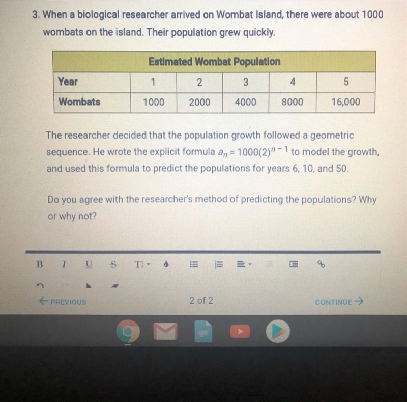 Do you agree with the researchers method of predicting the population? Why or why-example-1