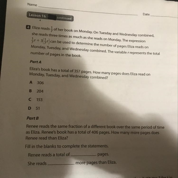 Eliza reads of her book on Monday. On Tuesday and Wednesday combined, she reads three-example-1