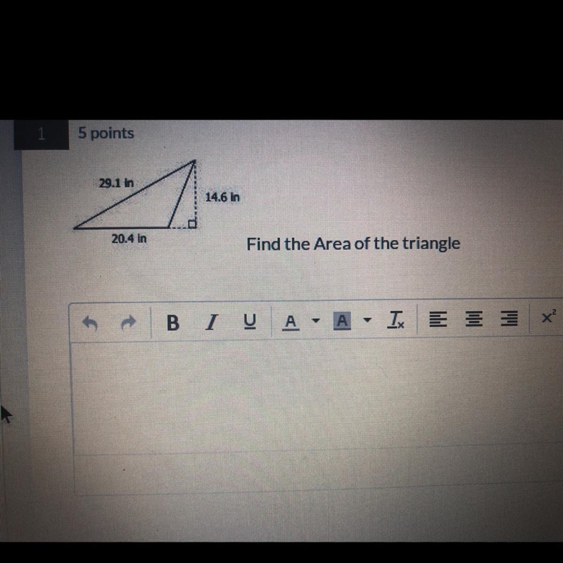 29.1 in 14.6 in 20.4 in Find the Area of the triangle-example-1