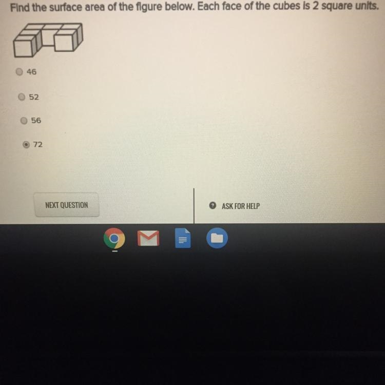 Find the surface area of the figure below. Each face of the cubes is 2 square units-example-1