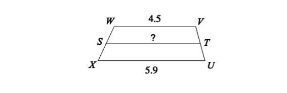 Find the length of the midsegment of the given trapezoid. A) 6.7 B) 4.7 C) 5.9 D) 5.2-example-1