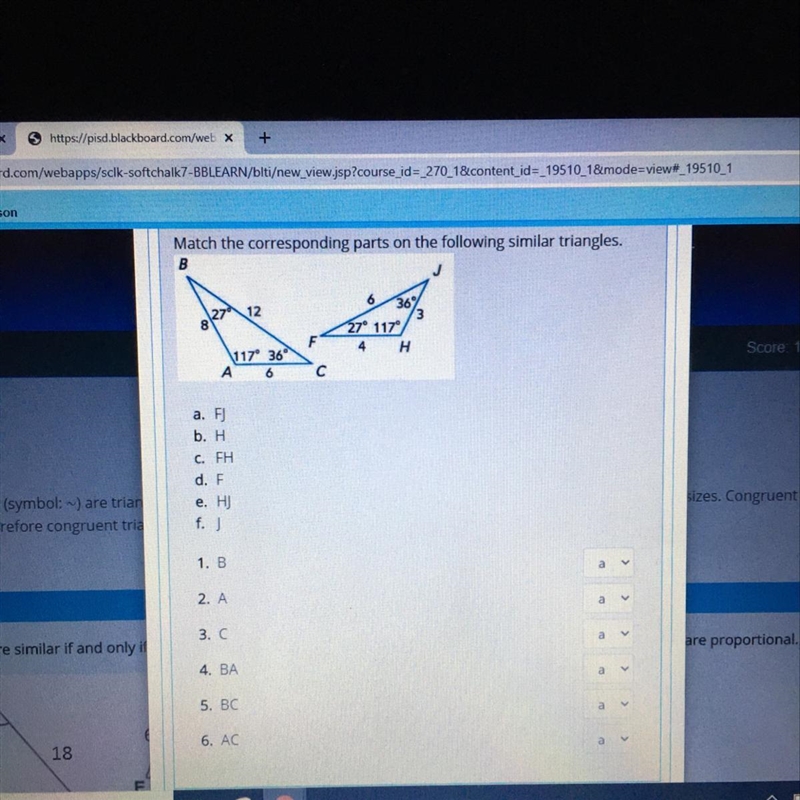 Match the corresponding parts on the following similar triangles-example-1