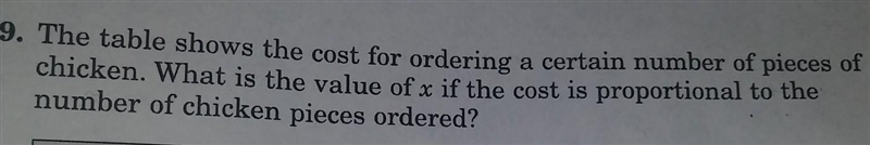 The table shows the cost for ordering a certain number of pieces of chicken. What-example-1