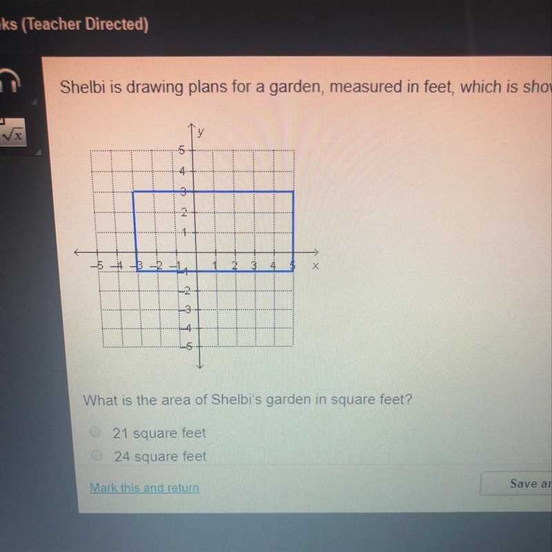 Shelbi is drawing plans for a garden, measured in feet, which is shown on the coordinate-example-1