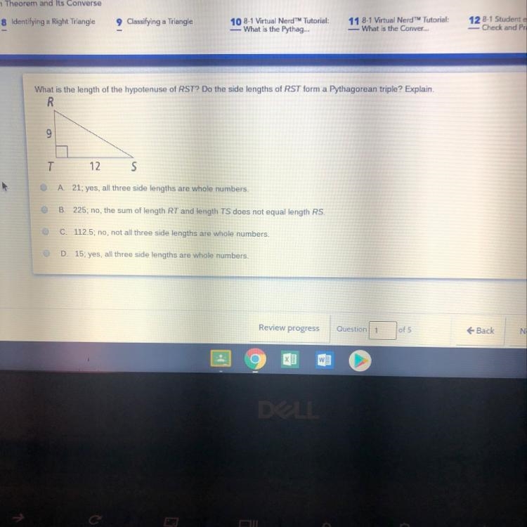 What is the length of the hypotenuse of RST? Do the side lengths of RST form a pythagorean-example-1