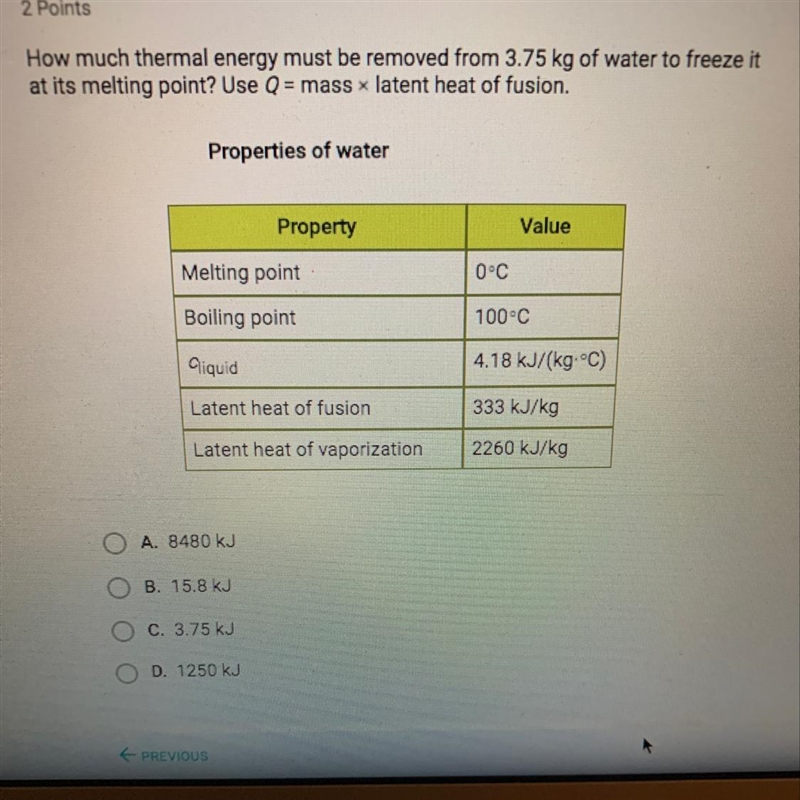 How much thermal energy must be removed from 3.75 kg of water to freeze it at its-example-1