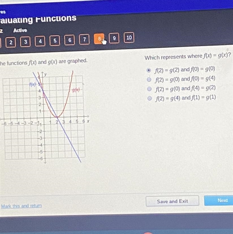 Which represents where f(x) = g (x)?-example-1