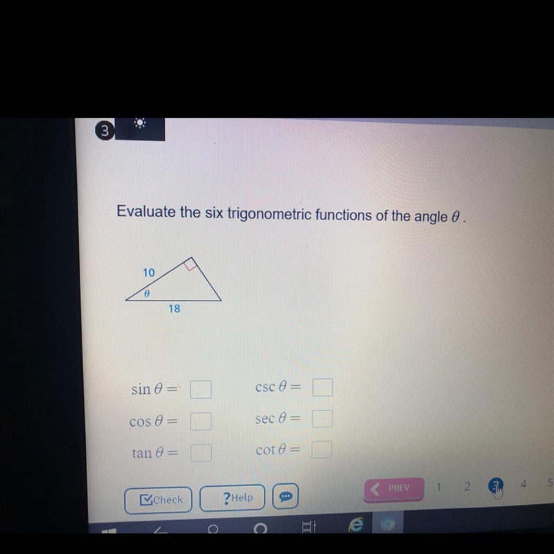 Evaluate the six trigonometric functions of the angle 0. sin 0 = csc 0= cos 0 = sec-example-1