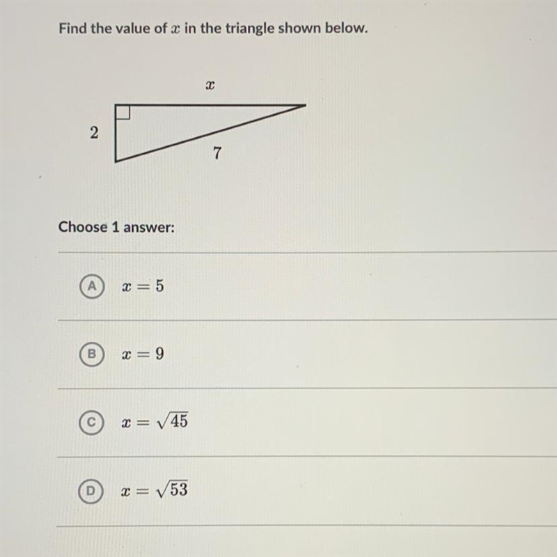 Find the value of X in the triangle shown below-example-1