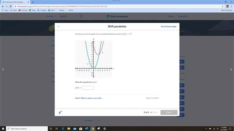 Function g can be thought of as a translated (shifted) version of f(x)=x^2 Write the-example-1