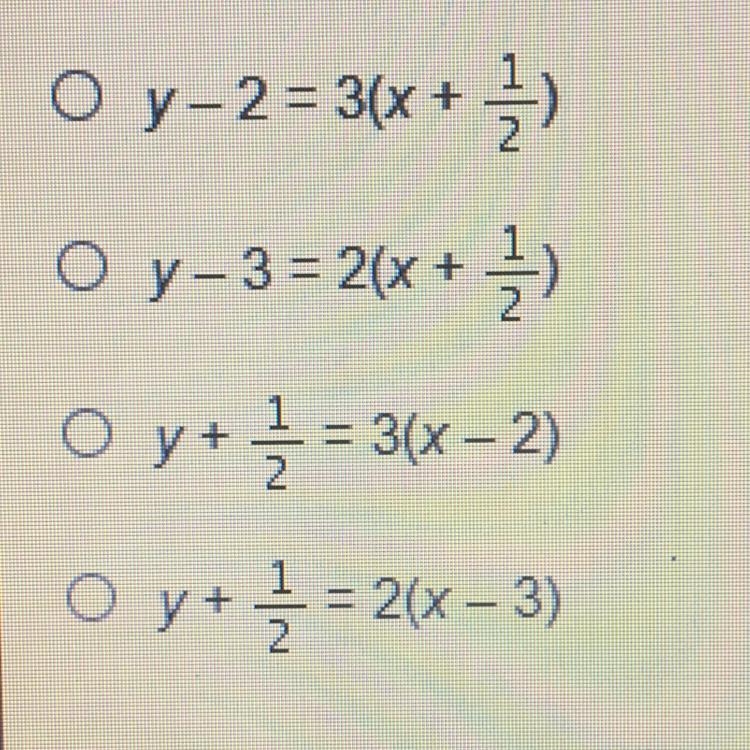 Which equation represents a line that passes through (2,-1/2) and has a slope of 3? O-example-1