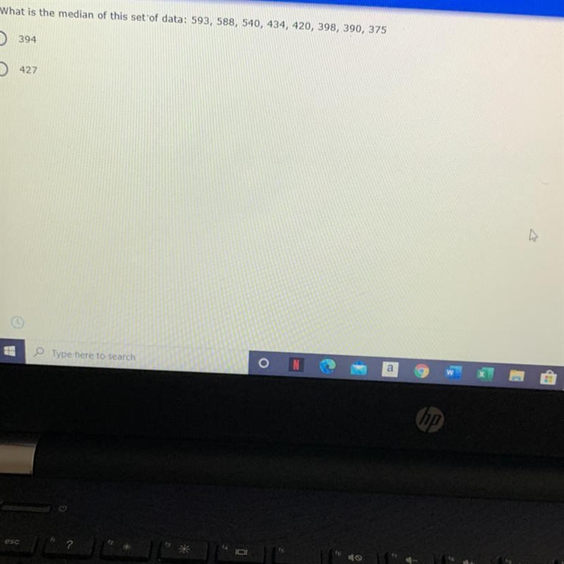 What is the median of this set of data: 593, 588, 540, 434, 420, 398, 390, 375. A-example-1