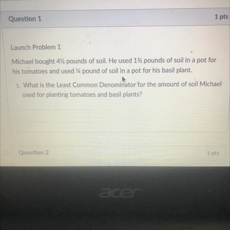 Michael bought 4% pounds of soil. He used 1% pounds of soil in a pot for his tomatoes-example-1