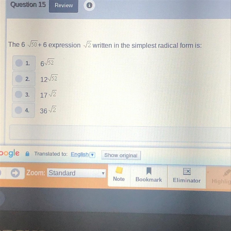 The 6sqrt(50) + 6 expression 1sqrt(2) written in the simplest radical form is:-example-1