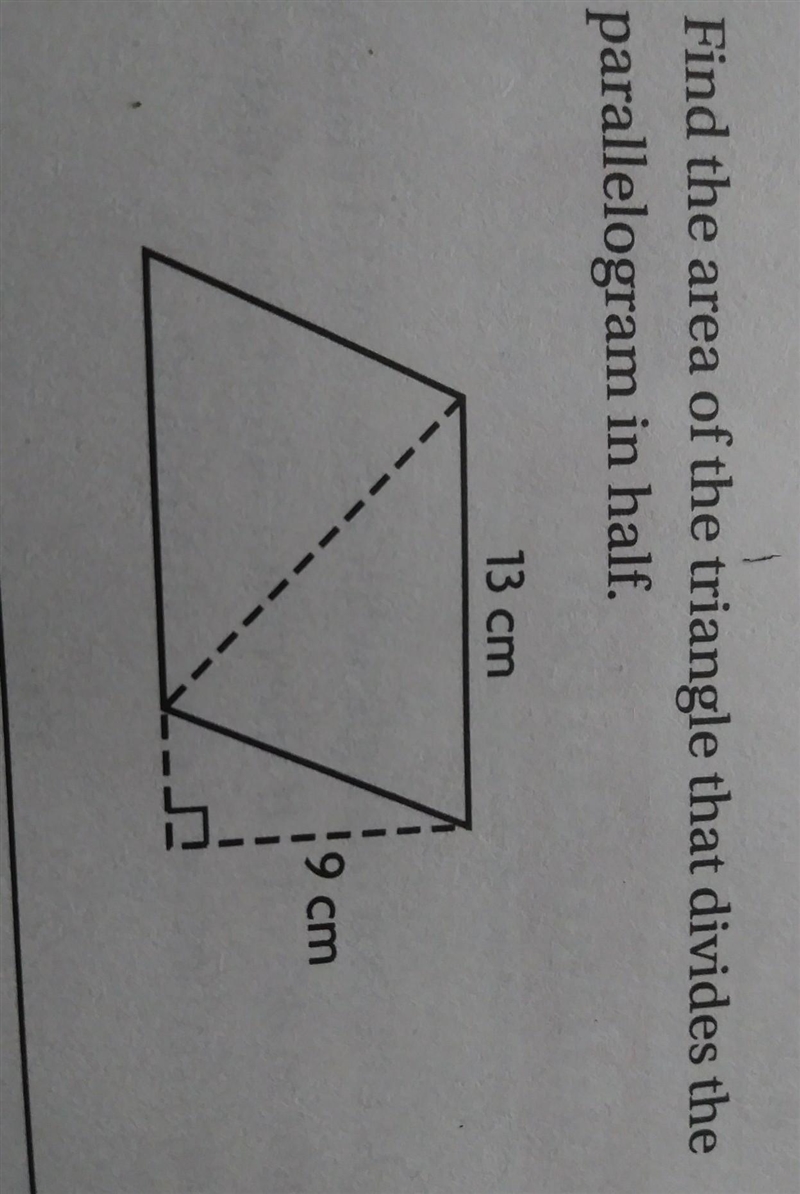 Find the area of the triangle that divides the parallelogram in half.​-example-1