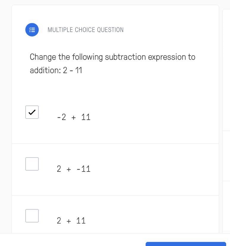 Change the following subtraction expression to addition: 2 - 11-example-1