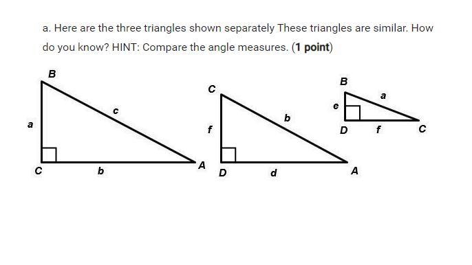 PLZ HELP here are three triangles shown separately, these triangles are similar. How-example-1