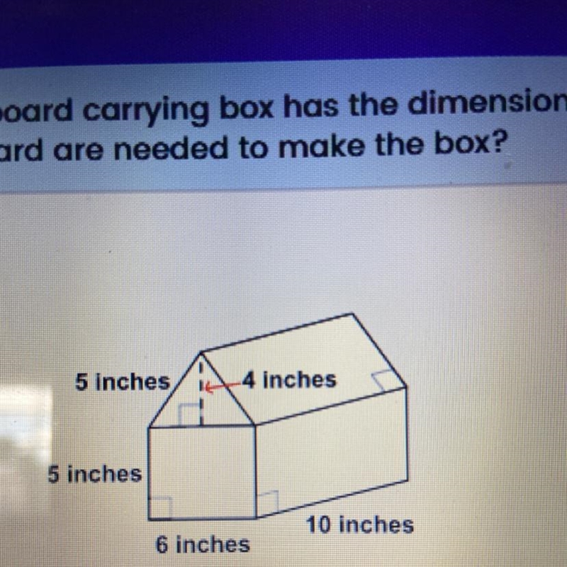 A cardboard carrying box has the dimensions shown below. How many square inches of-example-1