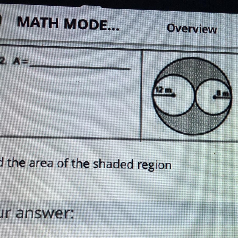 Find the area of the shaded region A. 1256 B. 425 C. 201 D. 531 E. 603 F. 249 (12m-example-1