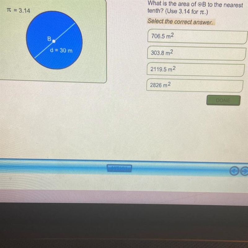 What is the area of OB to the nearest tenth? (Use 3.14 for Tr.)-example-1