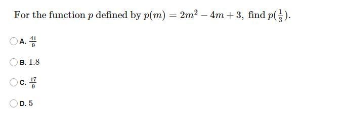 For the function p defined by p(m)=2m2−4m+3, find p(13).-example-1