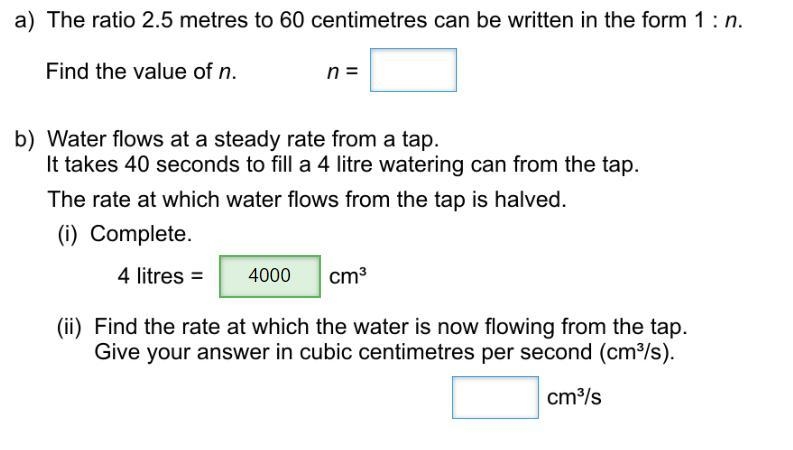 Cannot work out part a and b (ii)! a) The ratio 2.5 metres to 60 centimetres can be-example-1