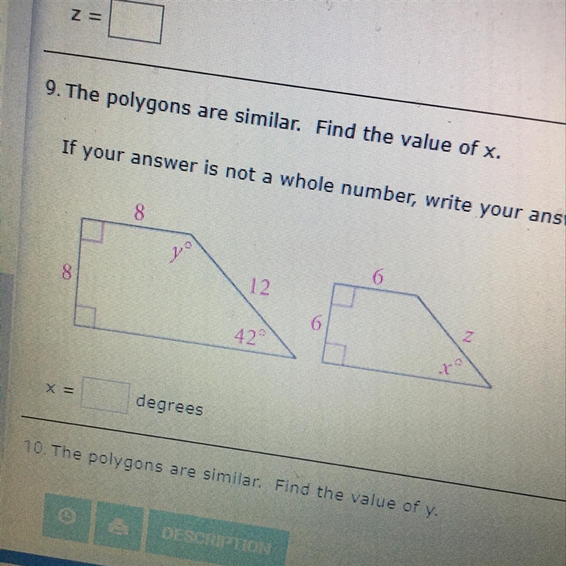 Find the value of x and z.-example-1