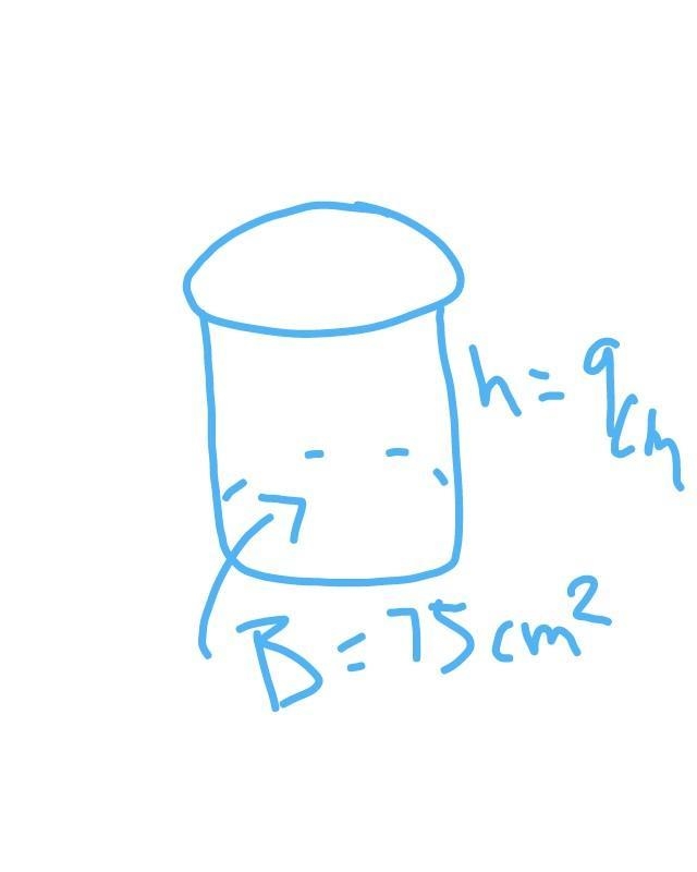 What is the volume of a cylinder with the base of 75 cm squared and the height of-example-1