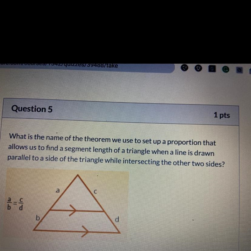 A. Pythagorean theory B. Triangle proportionality theory C. Corresponding angles theorem-example-1