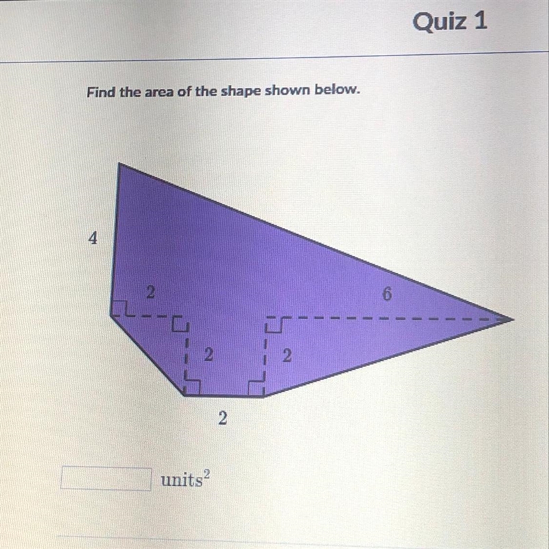 Find the area of the shape shown below-example-1