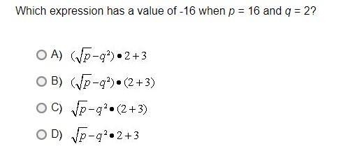 Which expression has a value of -16 when p = 16 and q = 2? Giving giving crown to-example-1