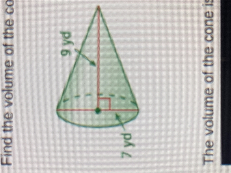 Find the volume of the cone. Round your answer to the nearest tenth.-example-1