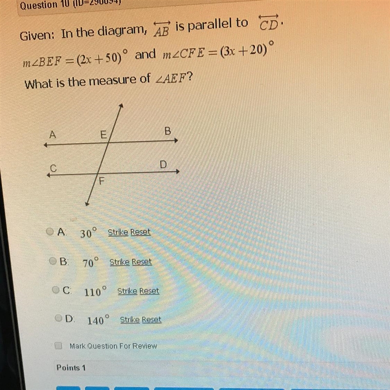 What is the measure of angle AEF?-example-1