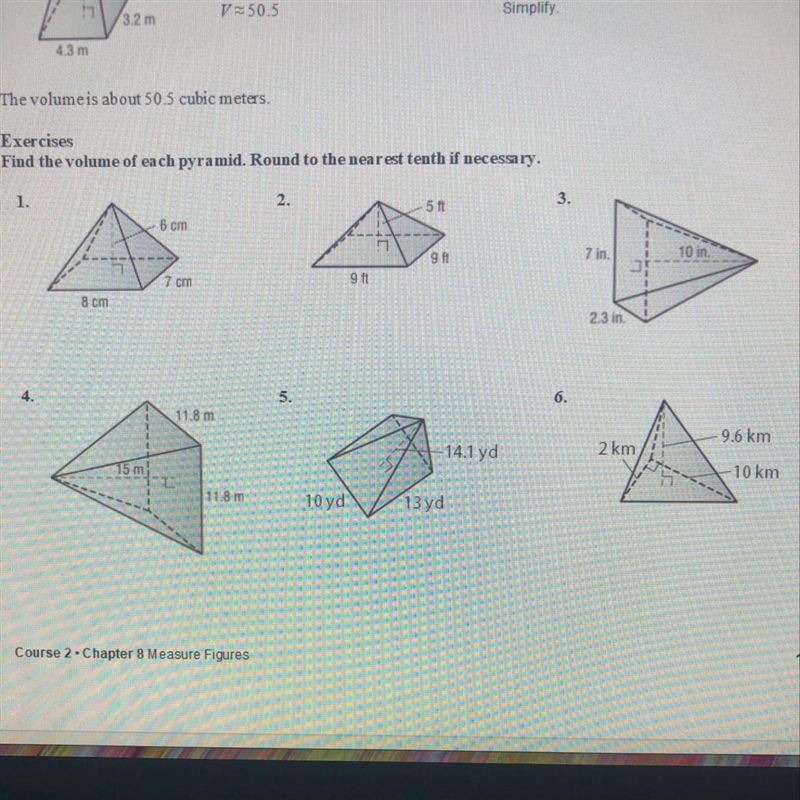 PLS HELP FAST I NEED TO FIND THE VOLUME OF EACH PYRAMID-example-1